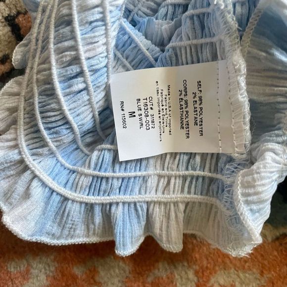 Lush Blue Swirl Smocked Puff Sleeve Crop Top - Picture 6 of 6